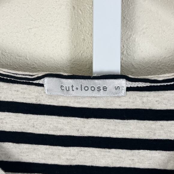 Cut Loose Cotton Linen Stripe V-Neck Top S Small 3/4 Sleeve Lagenlook Boho - Picture 3 of 4